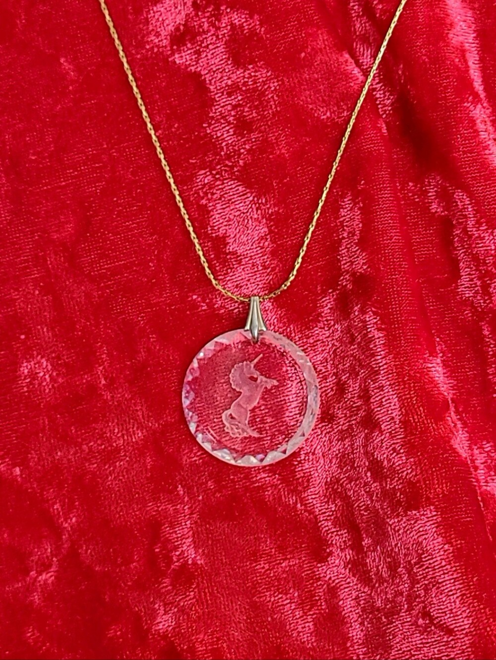 Gold Chain Necklace with Clear Crystal Unicorn Pendant